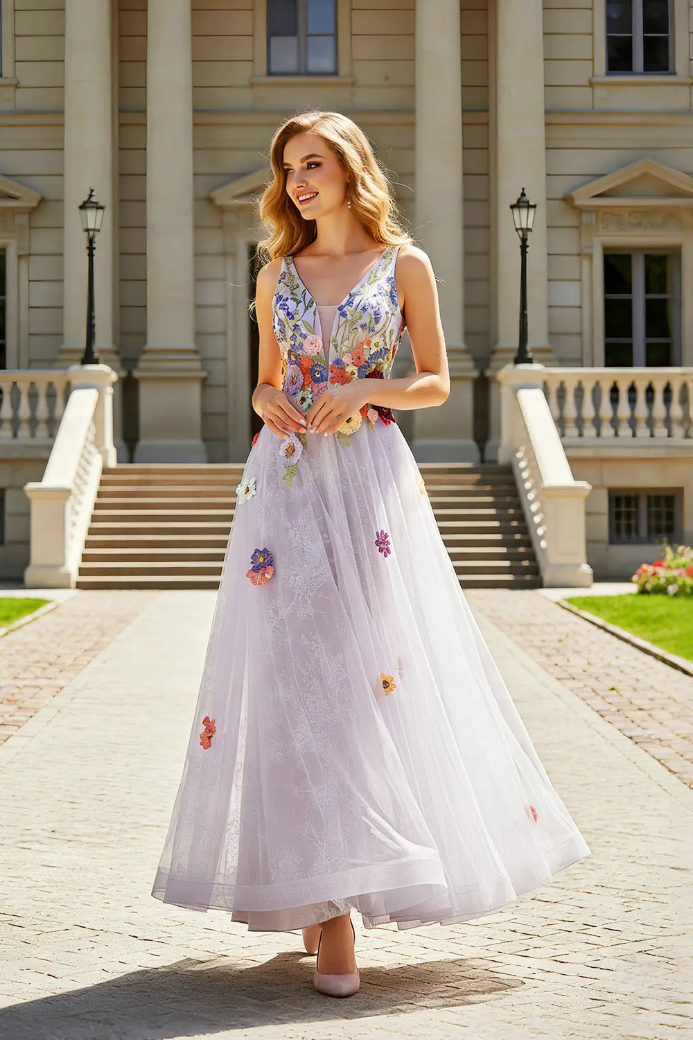 Lavender Lilac Tulle Ball Gown V-Neck Prom Dress SH443 Sheer Fairy