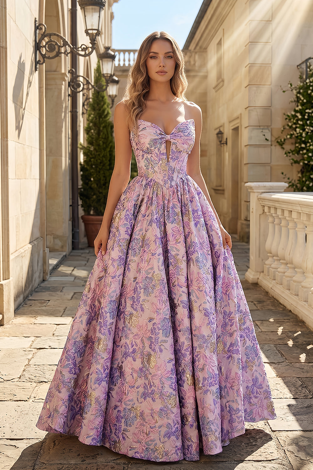 Sexy Backless Sweetheart Lavender Floral Prom Dress SH742 Sheer Fairy