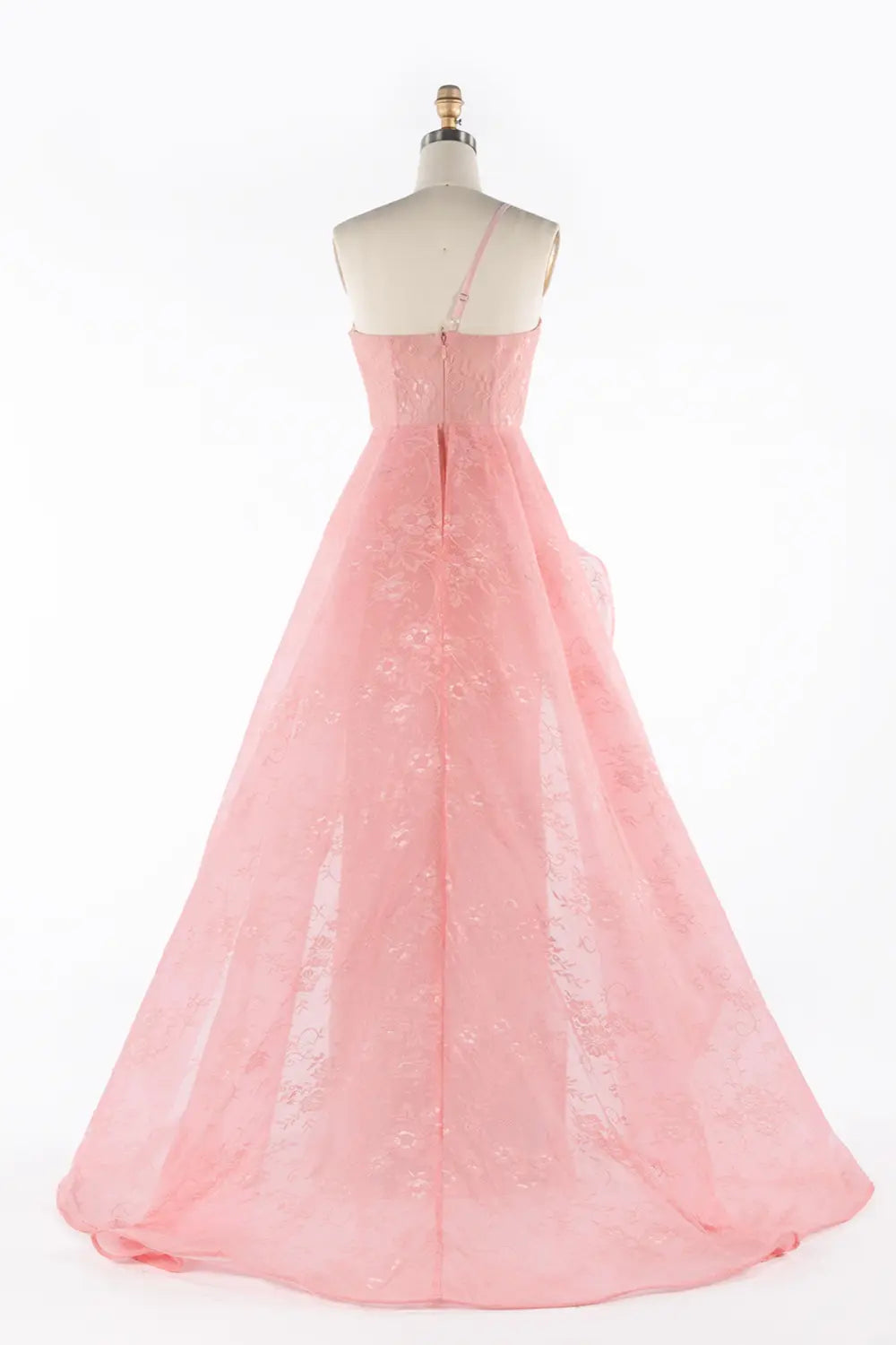 Pink Sheer Lace Asymmetrical Slit Formal Evening Dress ST052 Sheer Fairy