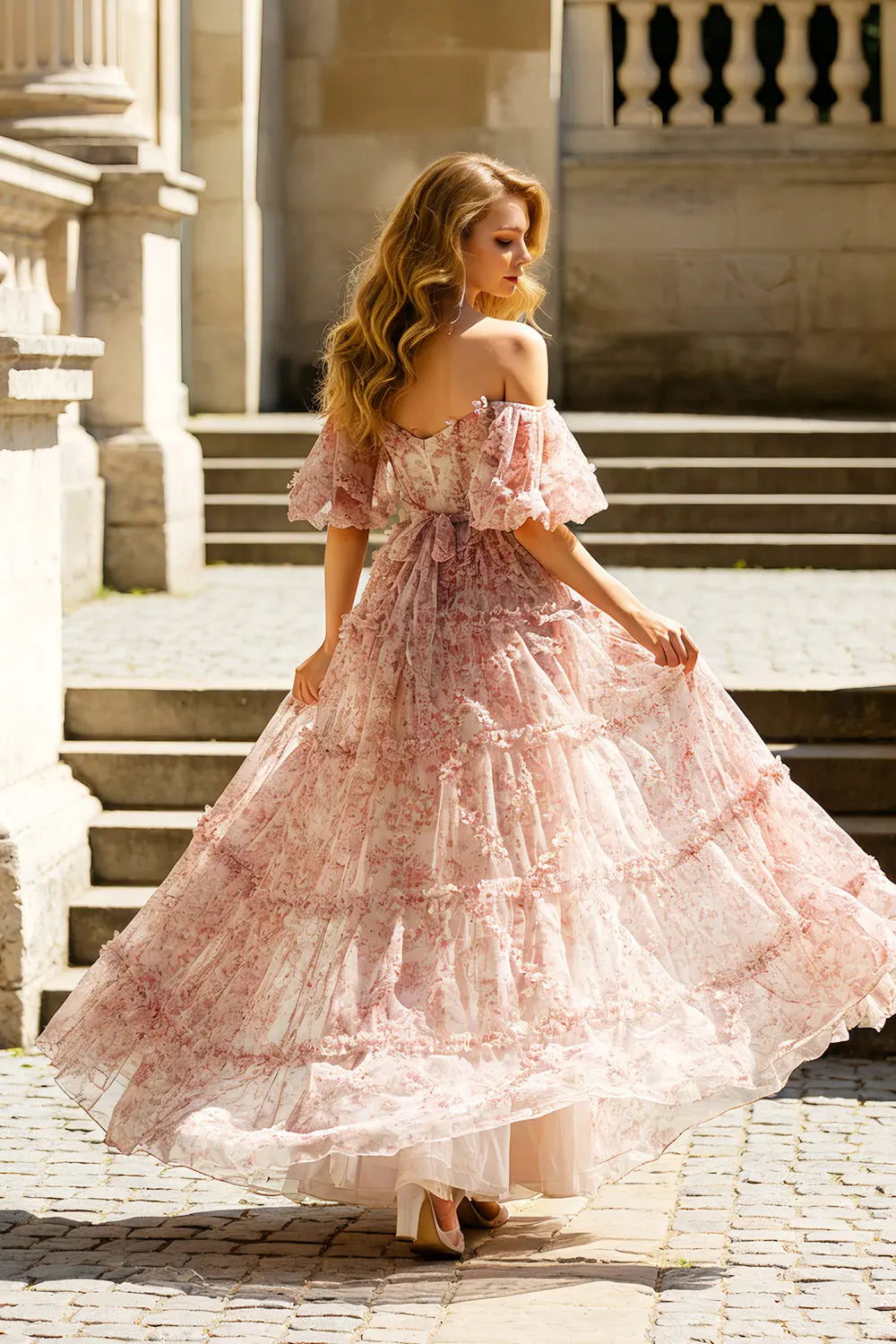 Champagne 3D Floral Tulle Mermaid V-Neck Prom Dress SH441 Sheer Fairy