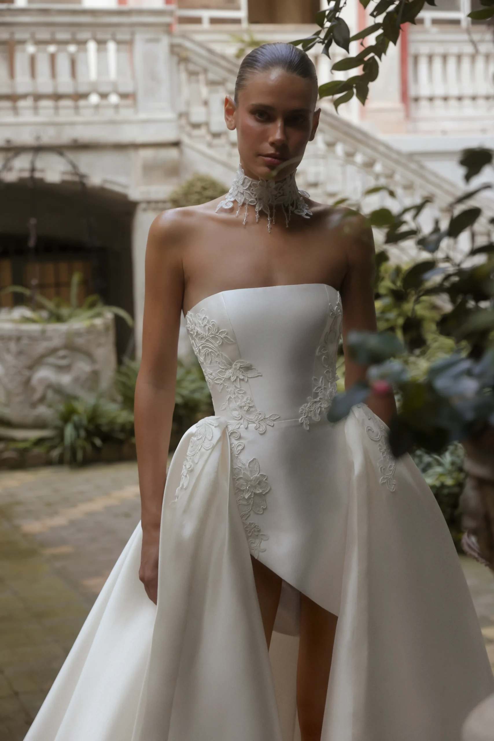 Long Strapless Satin Wedding Dress with High Slit SW186 Sheer Fairy