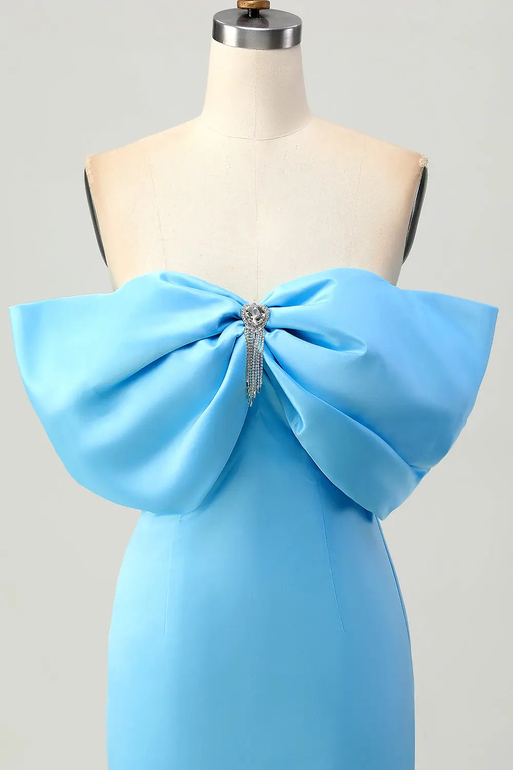 Light Blue Satin Off-Shoulder Sheath Mini Homecoming Dress RM185 Sheer Fairy