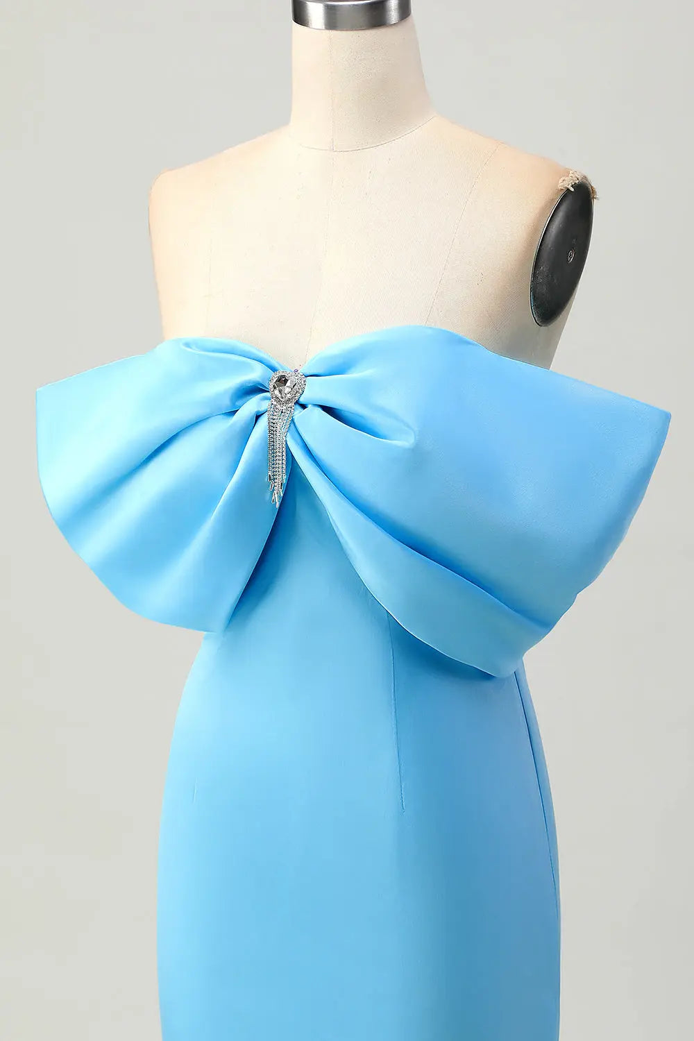 Light Blue Satin Off-Shoulder Sheath Mini Homecoming Dress RM185 Sheer Fairy