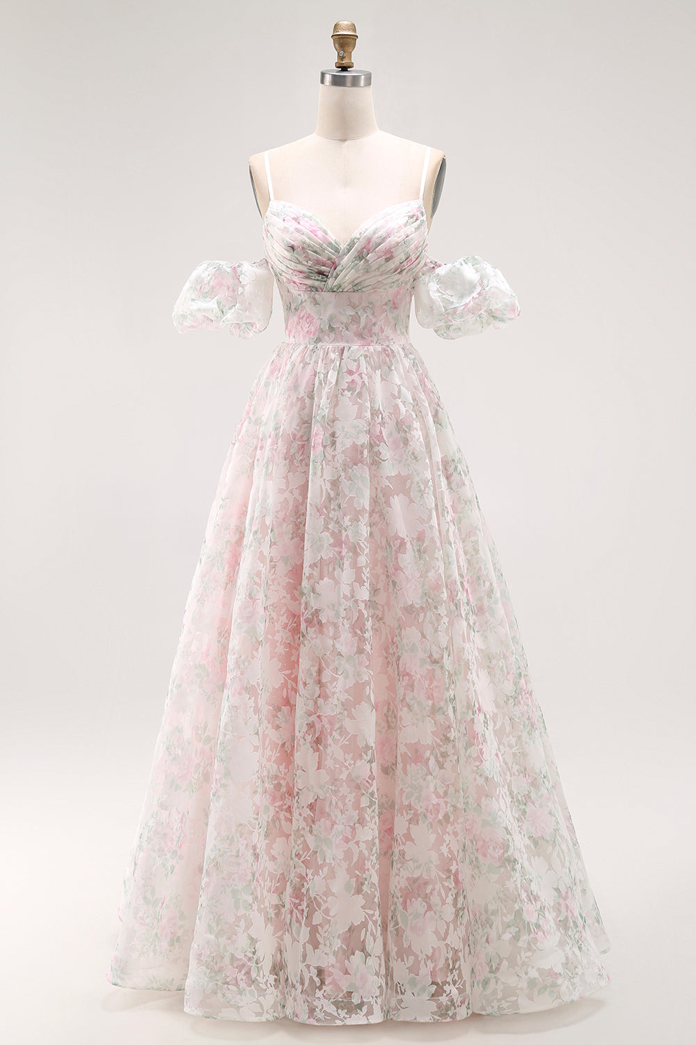 Blush Pink Floral Lace Ball Gown Prom Dress with Ruffled Sleeves SH431 Sheer Fairy