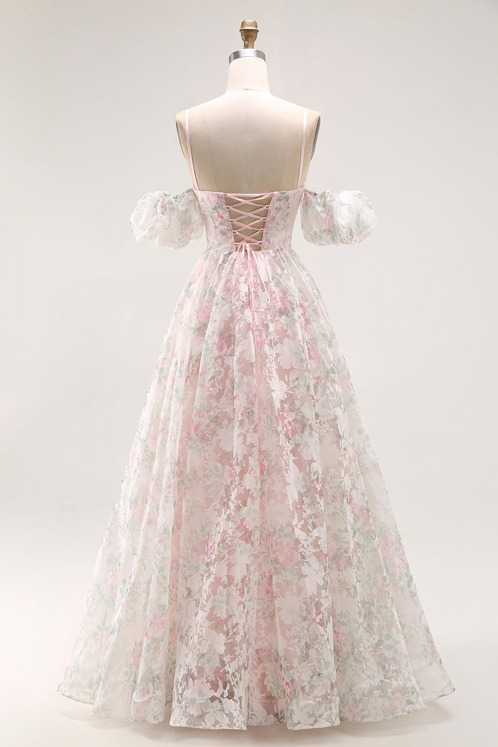 Blush Pink Floral Lace Ball Gown Prom Dress with Ruffled Sleeves SH431 Sheer Fairy