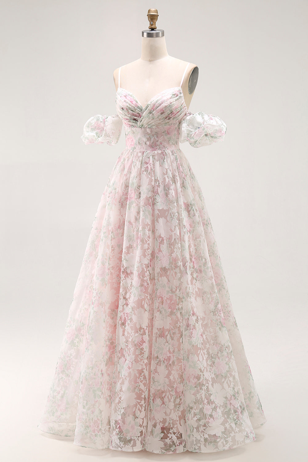 Blush Pink Floral Lace Ball Gown Prom Dress with Ruffled Sleeves SH431 Sheer Fairy