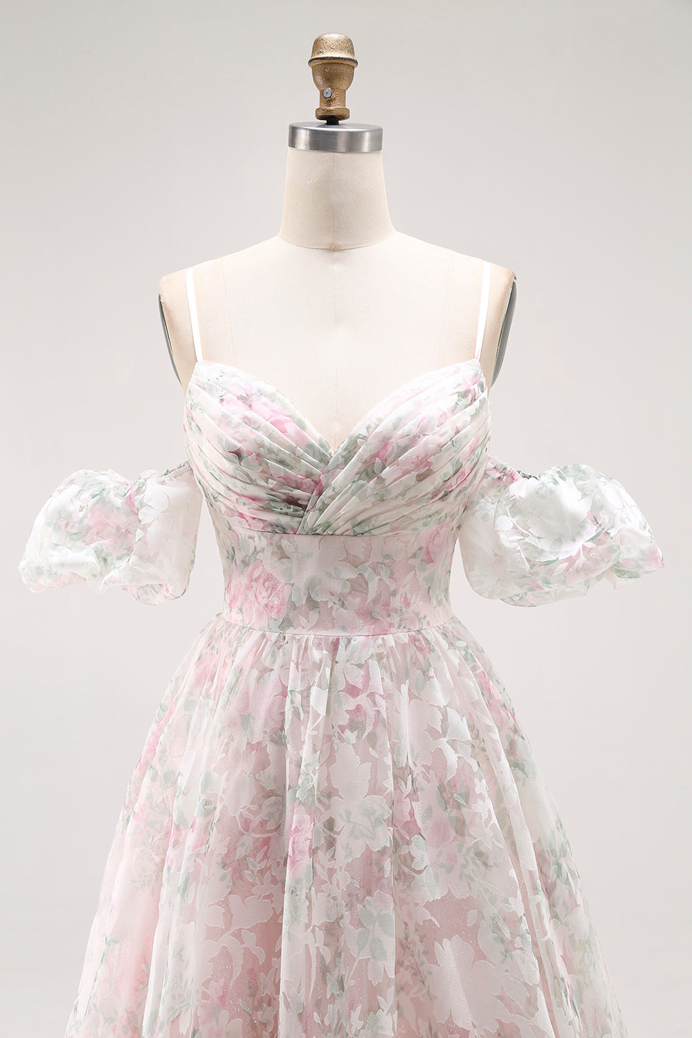 Blush Pink Floral Lace Ball Gown Prom Dress with Ruffled Sleeves SH431 Sheer Fairy