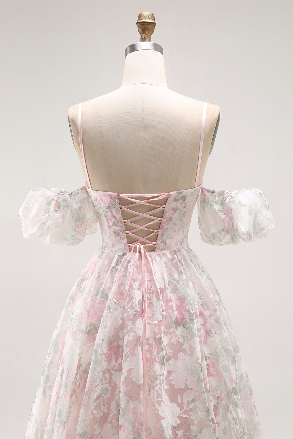 Blush Pink Floral Lace Ball Gown Prom Dress with Ruffled Sleeves SH431 Sheer Fairy