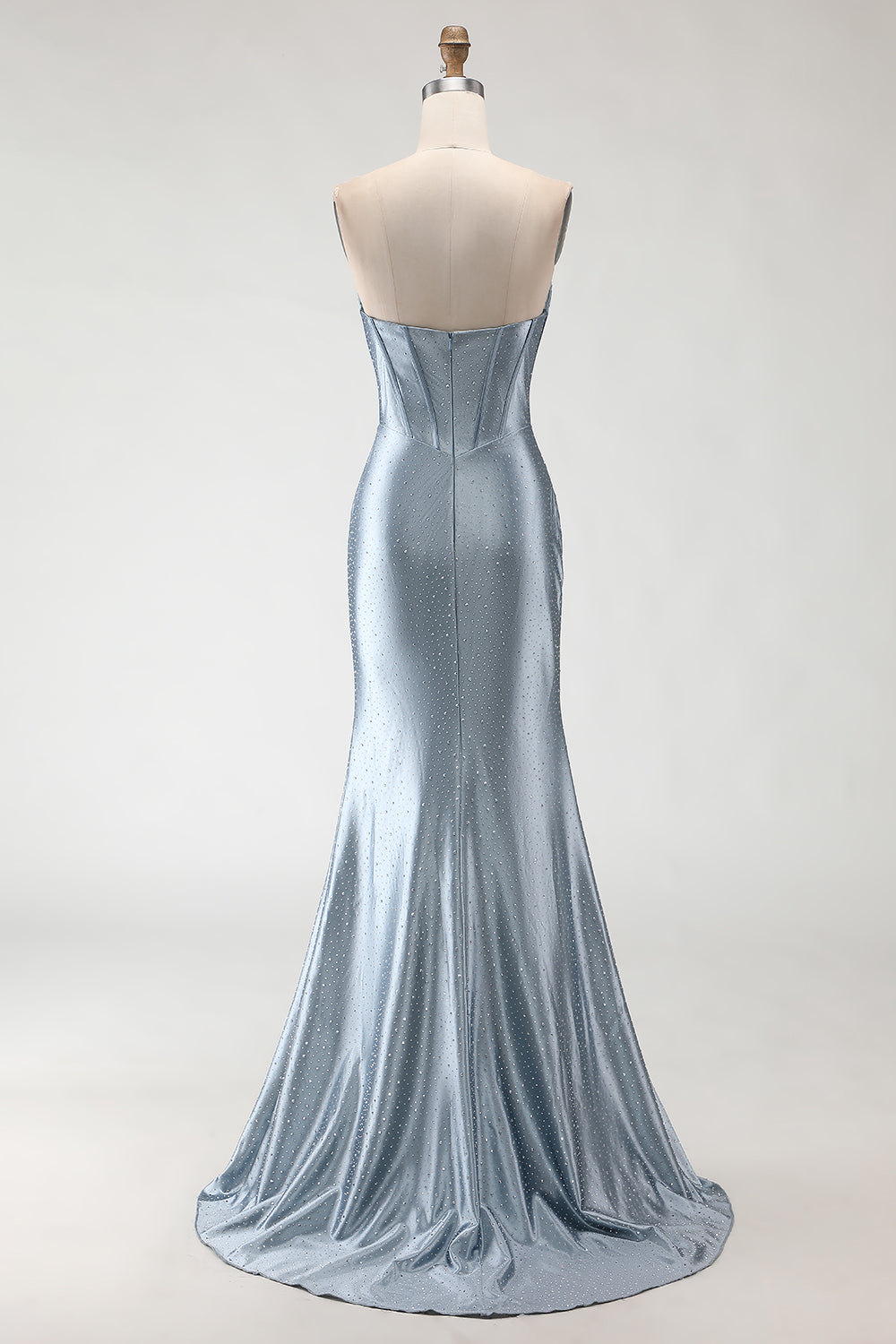 Light Blue Satin Mermaid Sweetheart Prom Dress with High Slit SH449 Sheer Fairy