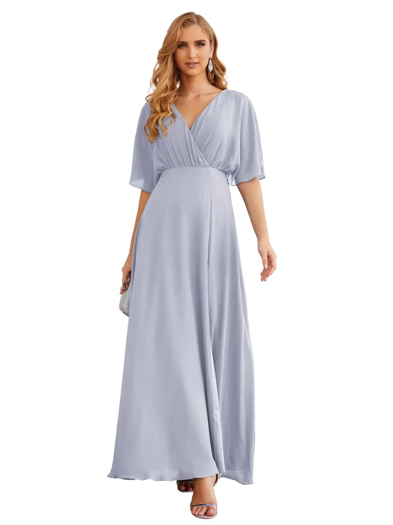 Simplify V Neck Chiffon A-Line Bow Bridesmaid Dress BS010 Sheer Fairy