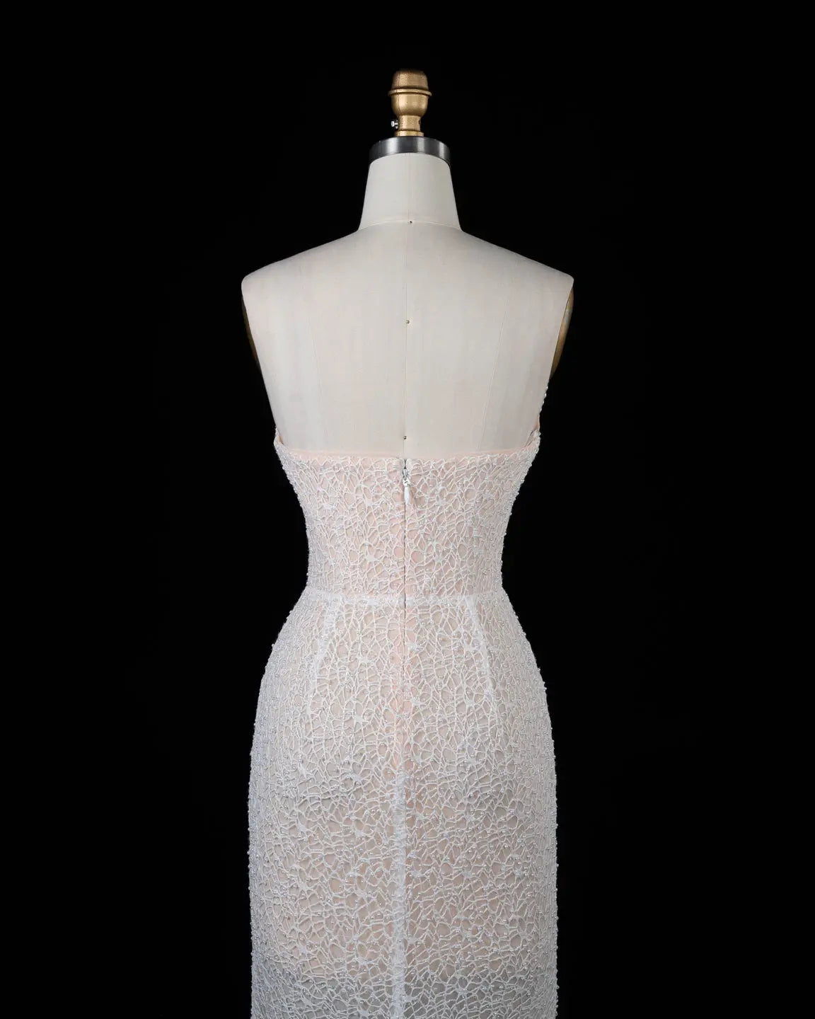 White Pearl Beaded Strapless Evening Dress ST102 Sheer Fairy