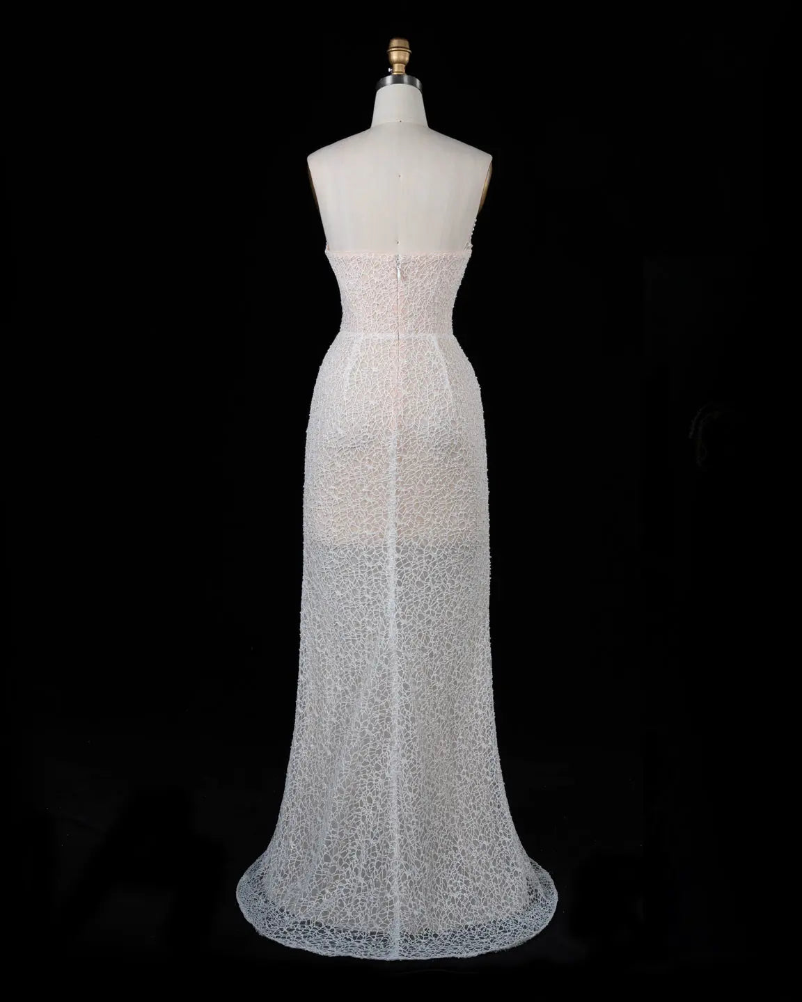 White Pearl Beaded Strapless Evening Dress ST102 Sheer Fairy