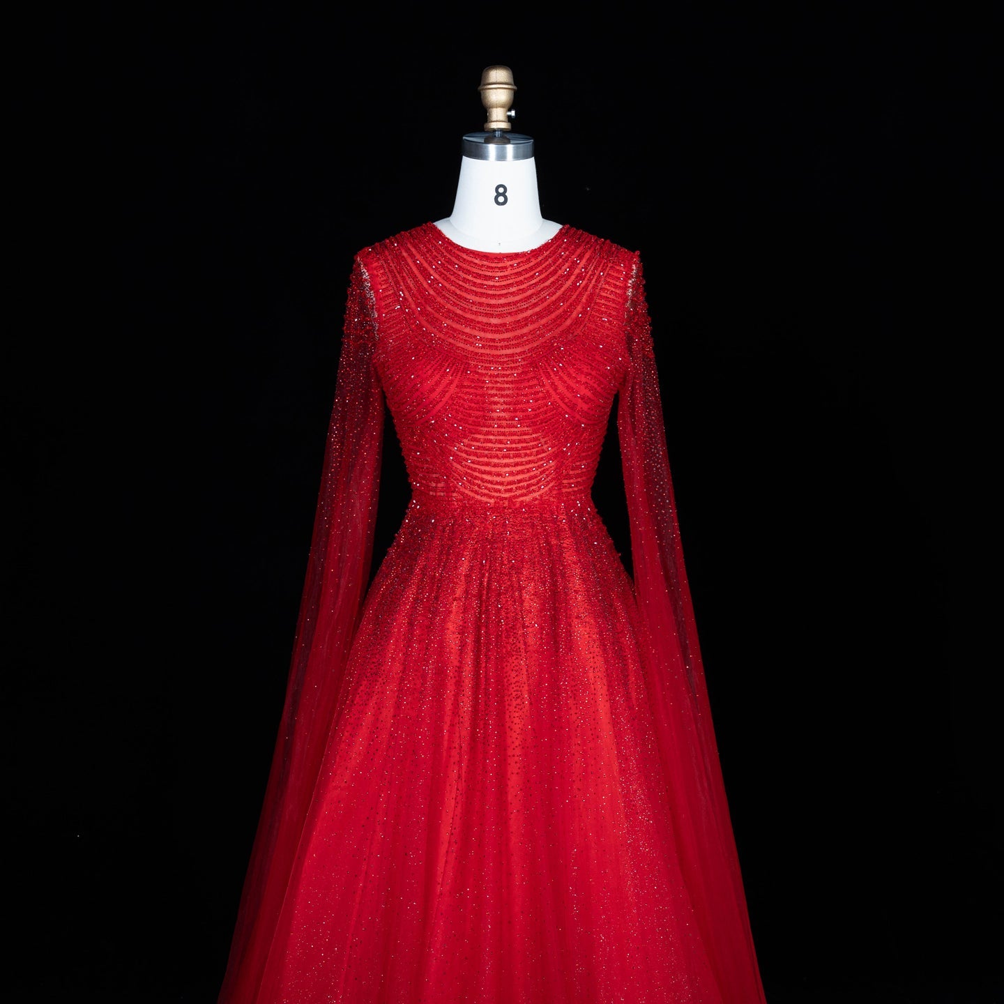 Sparkling Beaded A Line Evening Gown Long Cape Sleeves Glitzy Prom Dress SS059 Sheer Fairy