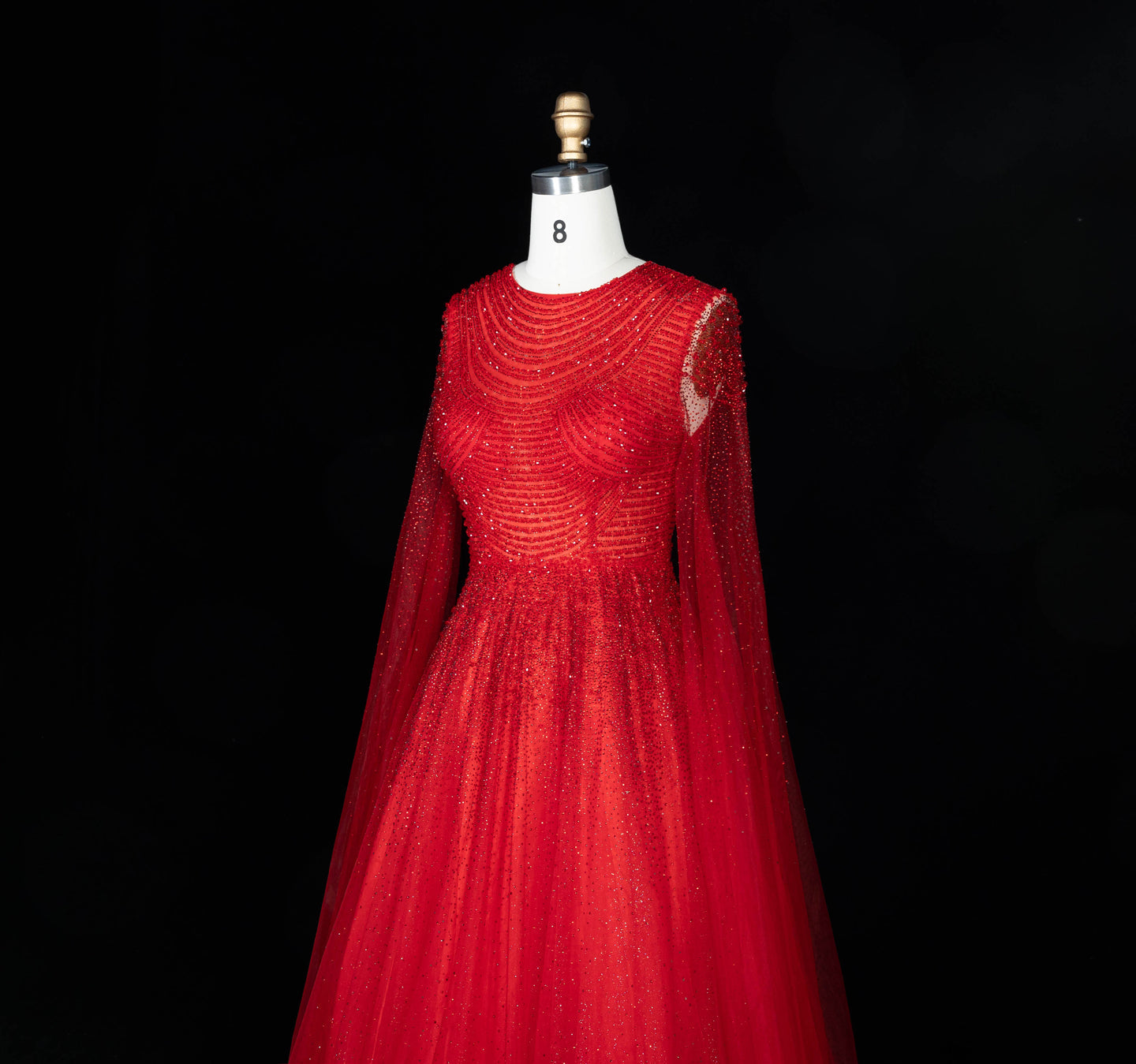 Sparkling Beaded A Line Evening Gown Long Cape Sleeves Glitzy Prom Dress SS059 Sheer Fairy