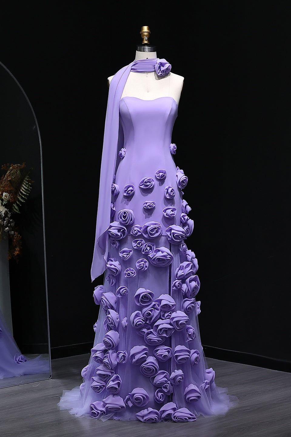 Modest 3D Rose Strapless Mermaid Evening Dress with Train SS207