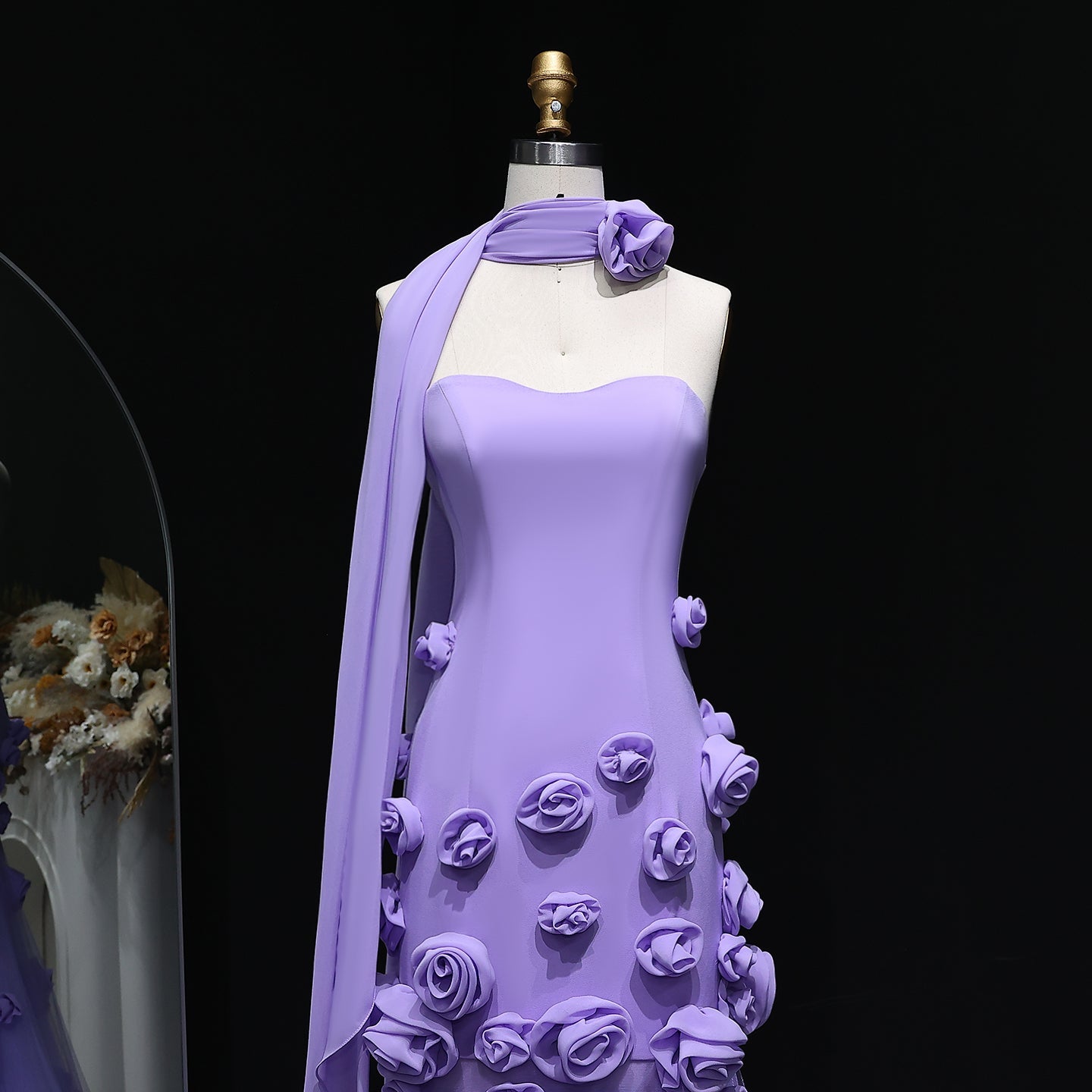 Modest 3D Rose Strapless Mermaid Evening Dress with Train SS207 Sheer Fairy
