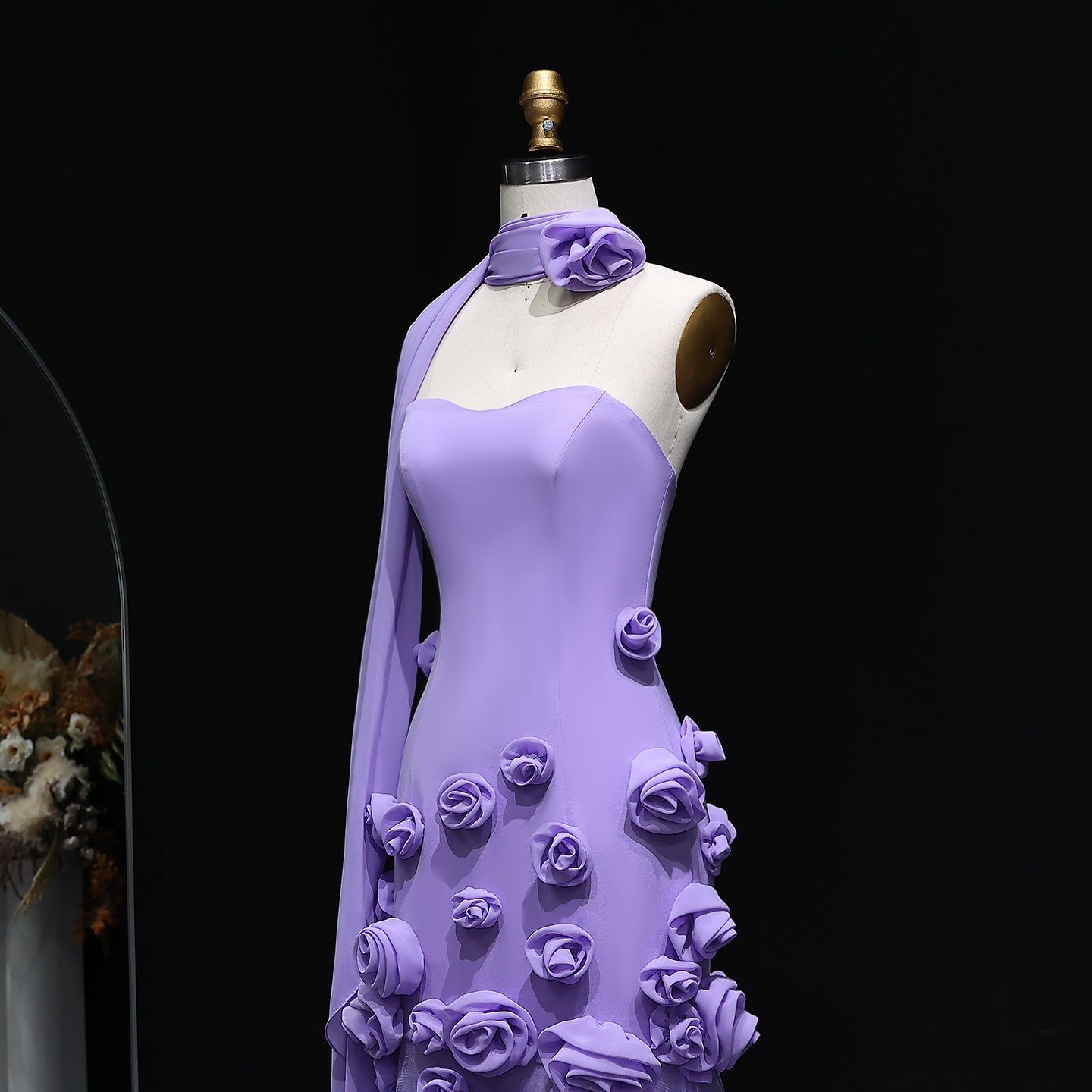 Modest 3D Rose Strapless Mermaid Evening Dress with Train SS207 Sheer Fairy