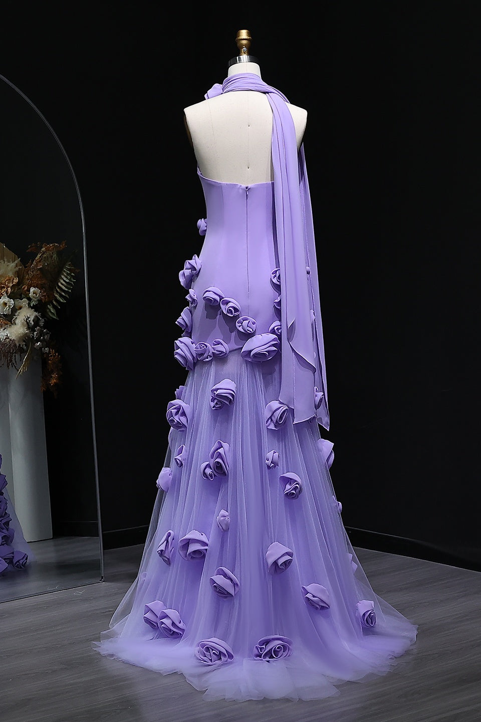 Modest 3D Rose Strapless Mermaid Evening Dress with Train SS207