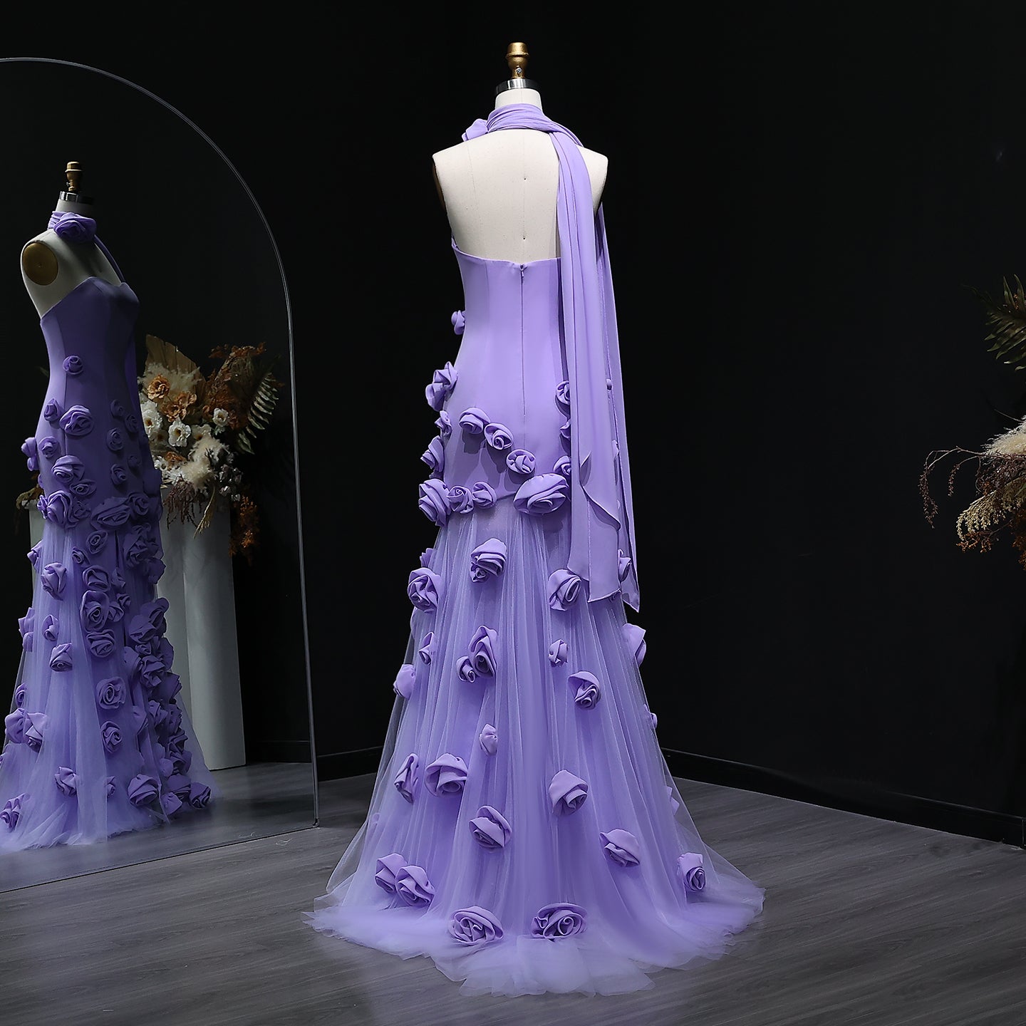 Modest 3D Rose Strapless Mermaid Evening Dress with Train SS207 Sheer Fairy