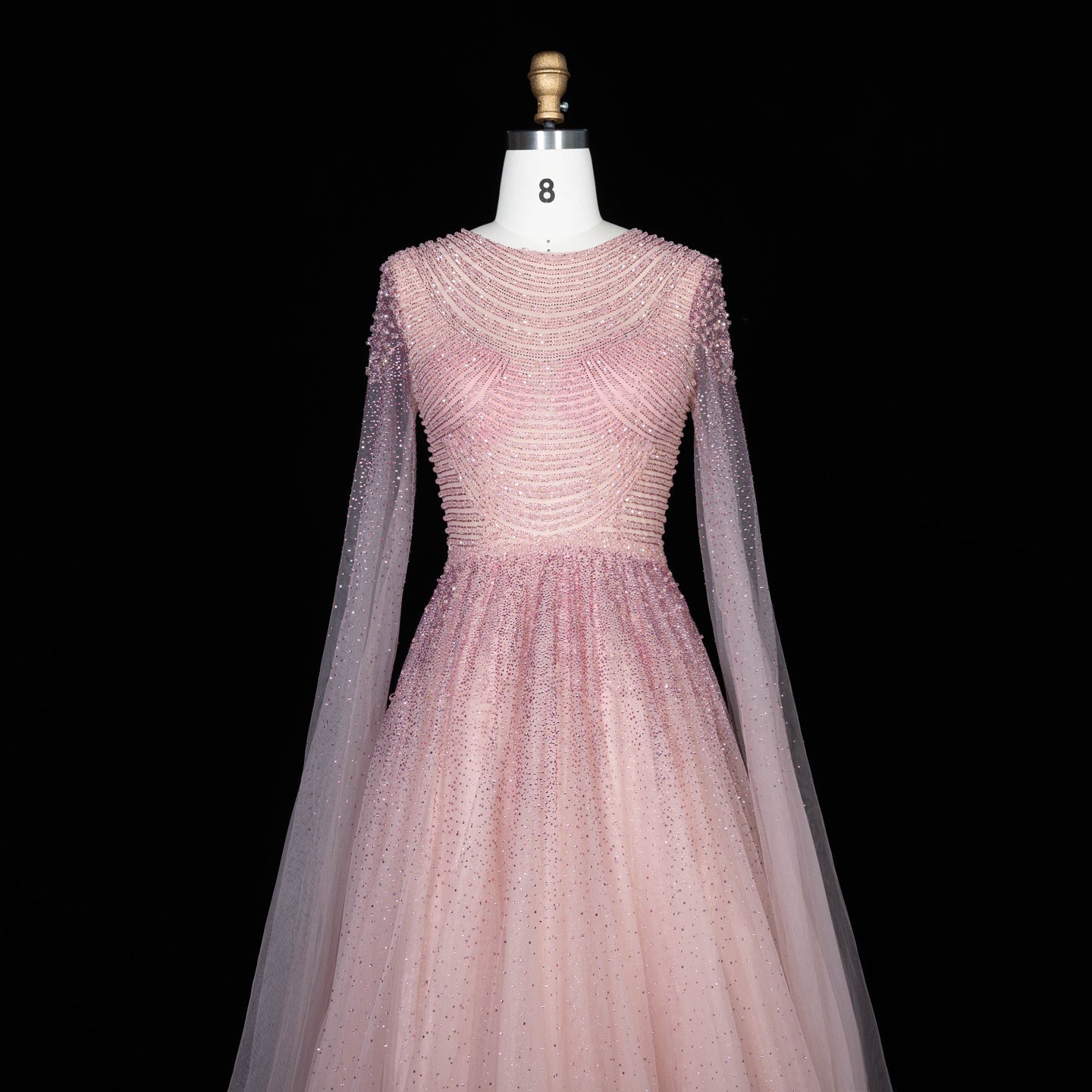 Sparkling Beaded A Line Evening Gown Long Cape Sleeves Glitzy Prom Dress SS059 Sheer Fairy
