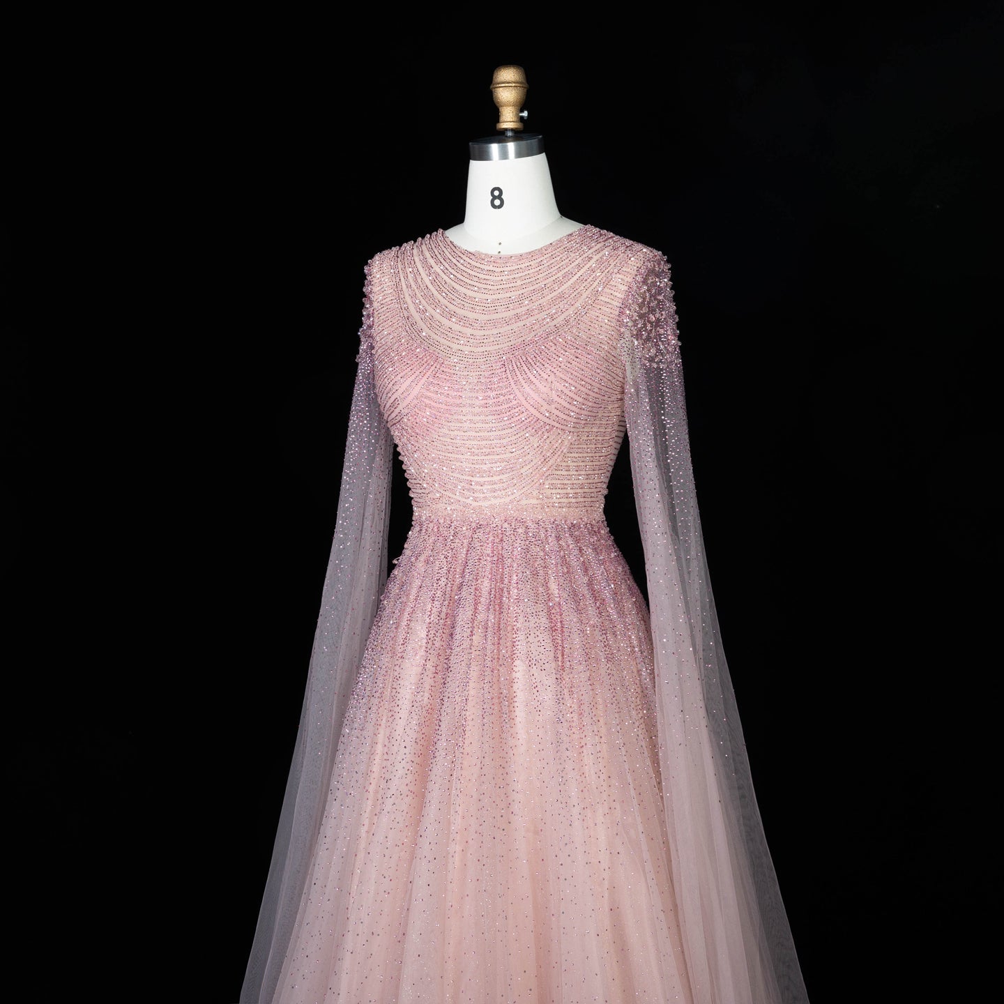 Sparkling Beaded A Line Evening Gown Long Cape Sleeves Glitzy Prom Dress SS059 Sheer Fairy