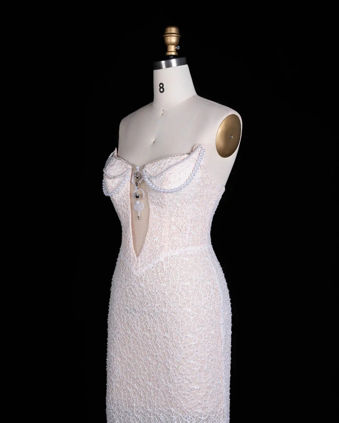 White Pearl Beaded Strapless Evening Dress ST102 Sheer Fairy