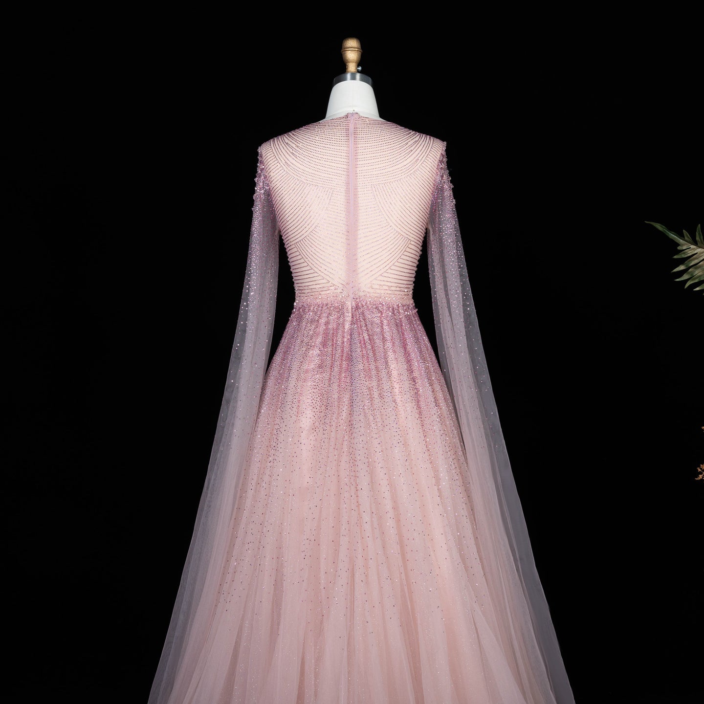 Sparkling Beaded A Line Evening Gown Long Cape Sleeves Glitzy Prom Dress SS059 Sheer Fairy