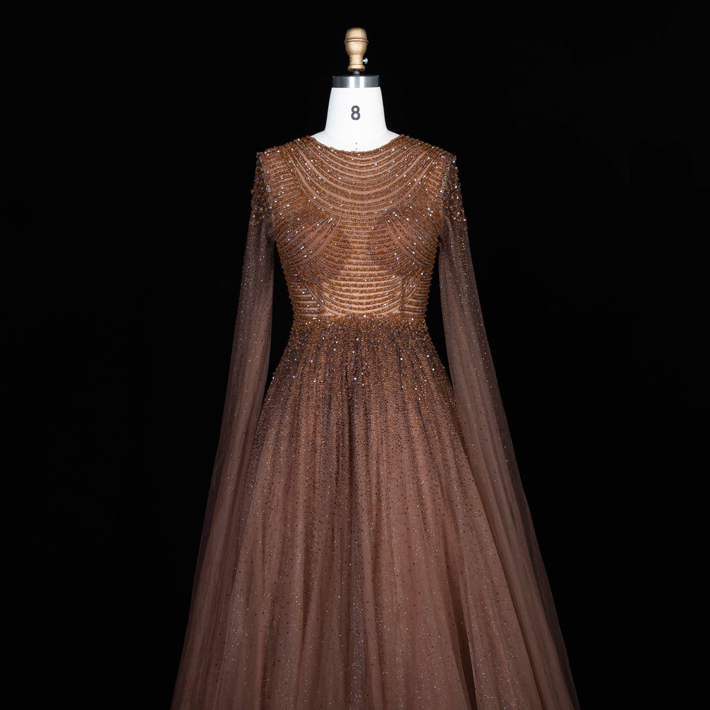 Sparkling Beaded A Line Evening Gown Long Cape Sleeves Glitzy Prom Dress SS059 Sheer Fairy