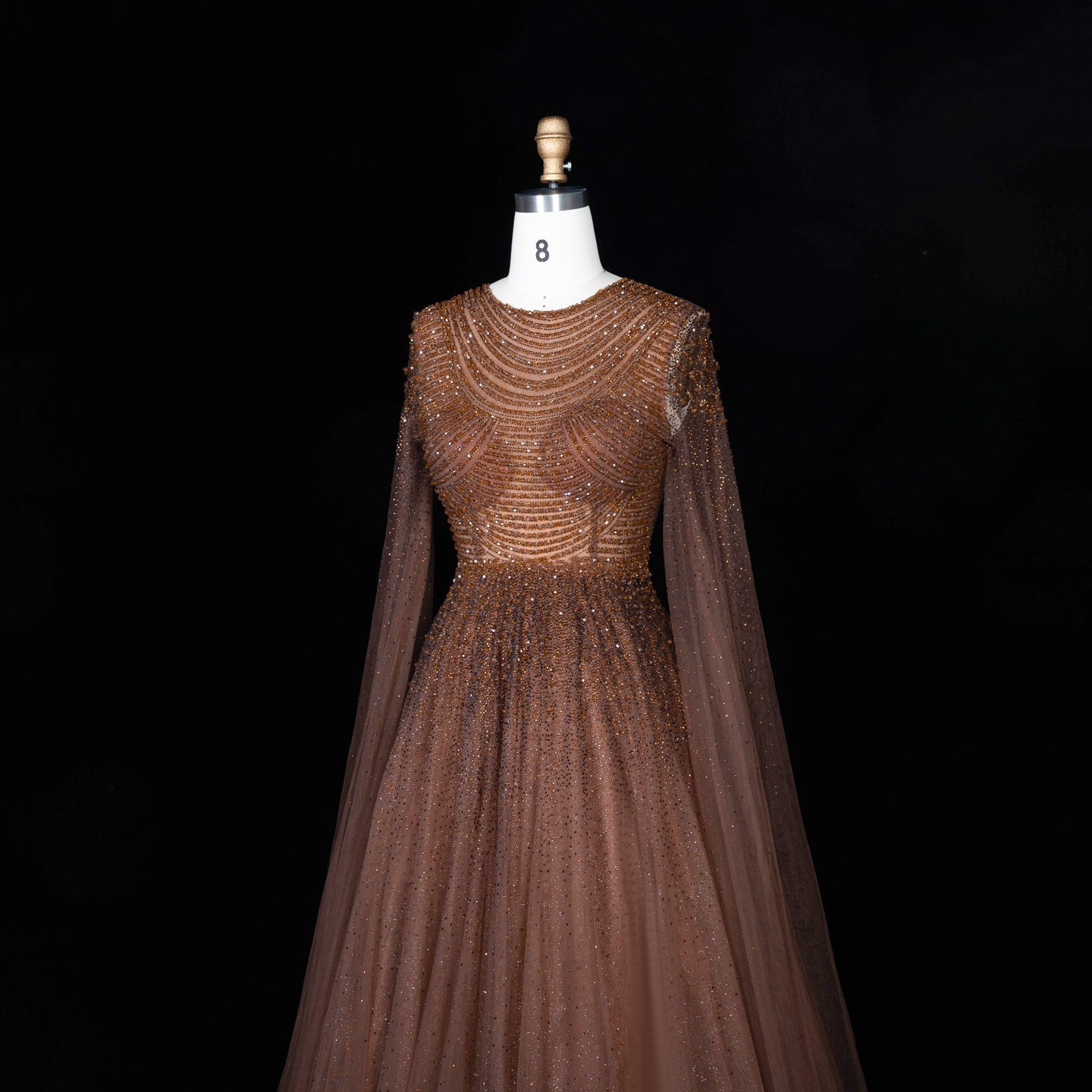 Sparkling Beaded A Line Evening Gown Long Cape Sleeves Glitzy Prom Dress SS059 Sheer Fairy