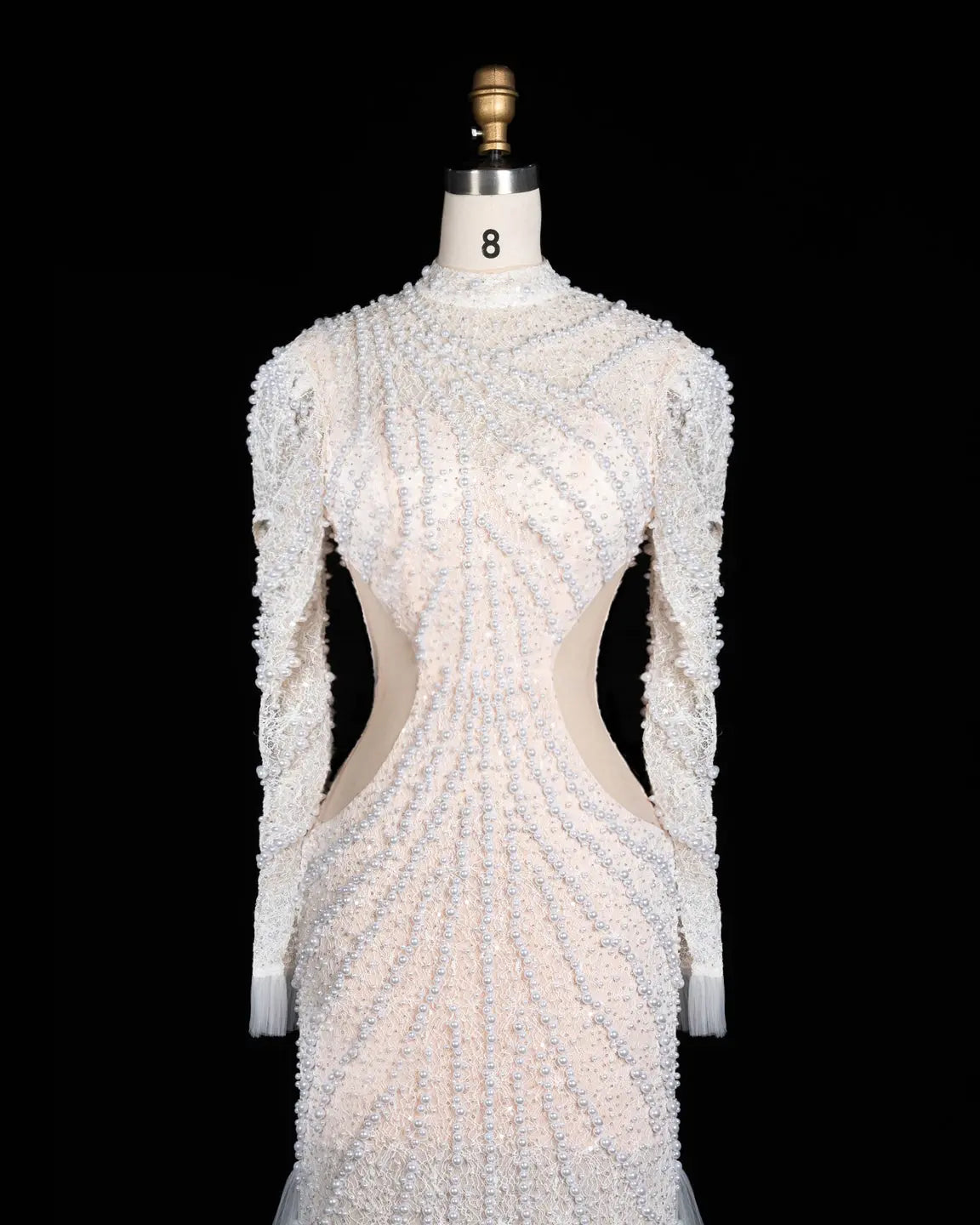 White Pearl Beaded Tiered Tulle Mermaid Gown ST103 Sheer Fairy