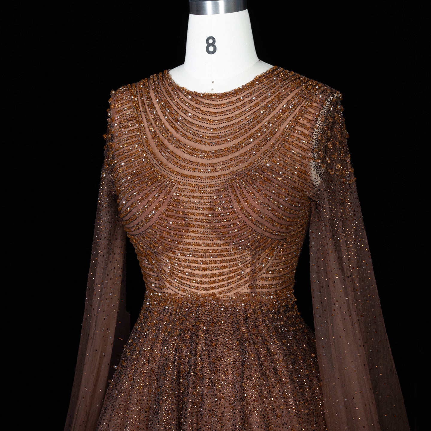 Sparkling Beaded A Line Evening Gown Long Cape Sleeves Glitzy Prom Dress SS059 Sheer Fairy