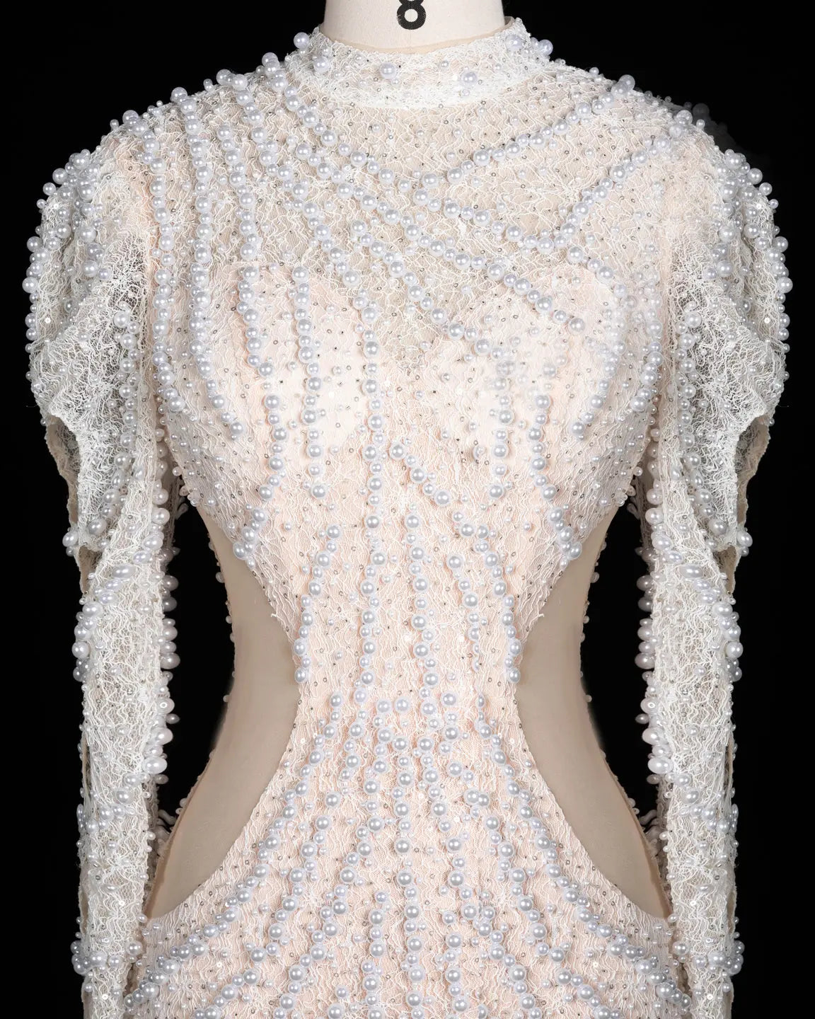 White Pearl Beaded Tiered Tulle Mermaid Gown ST103 Sheer Fairy