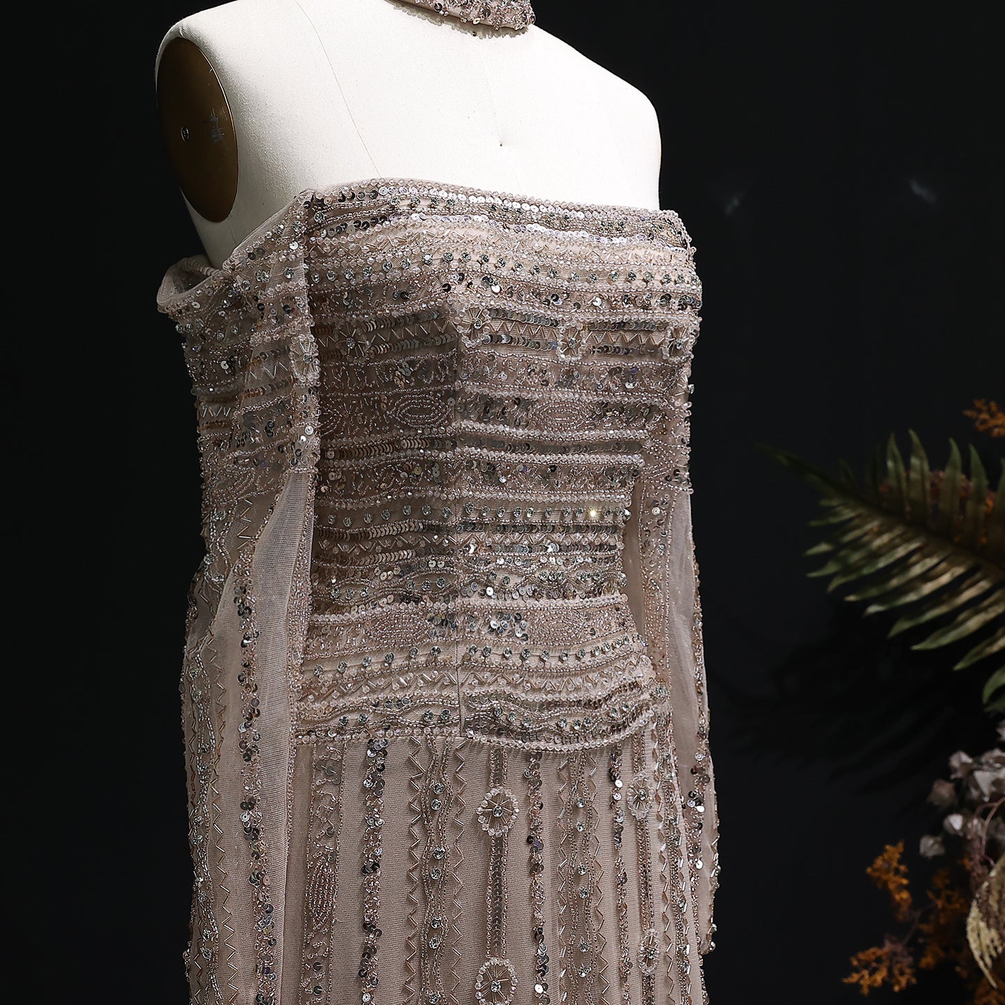 Sexy Off the Shoulder Long Sleeve Beaded Grey Evening Dress for Women SS178 Sheer Fairy