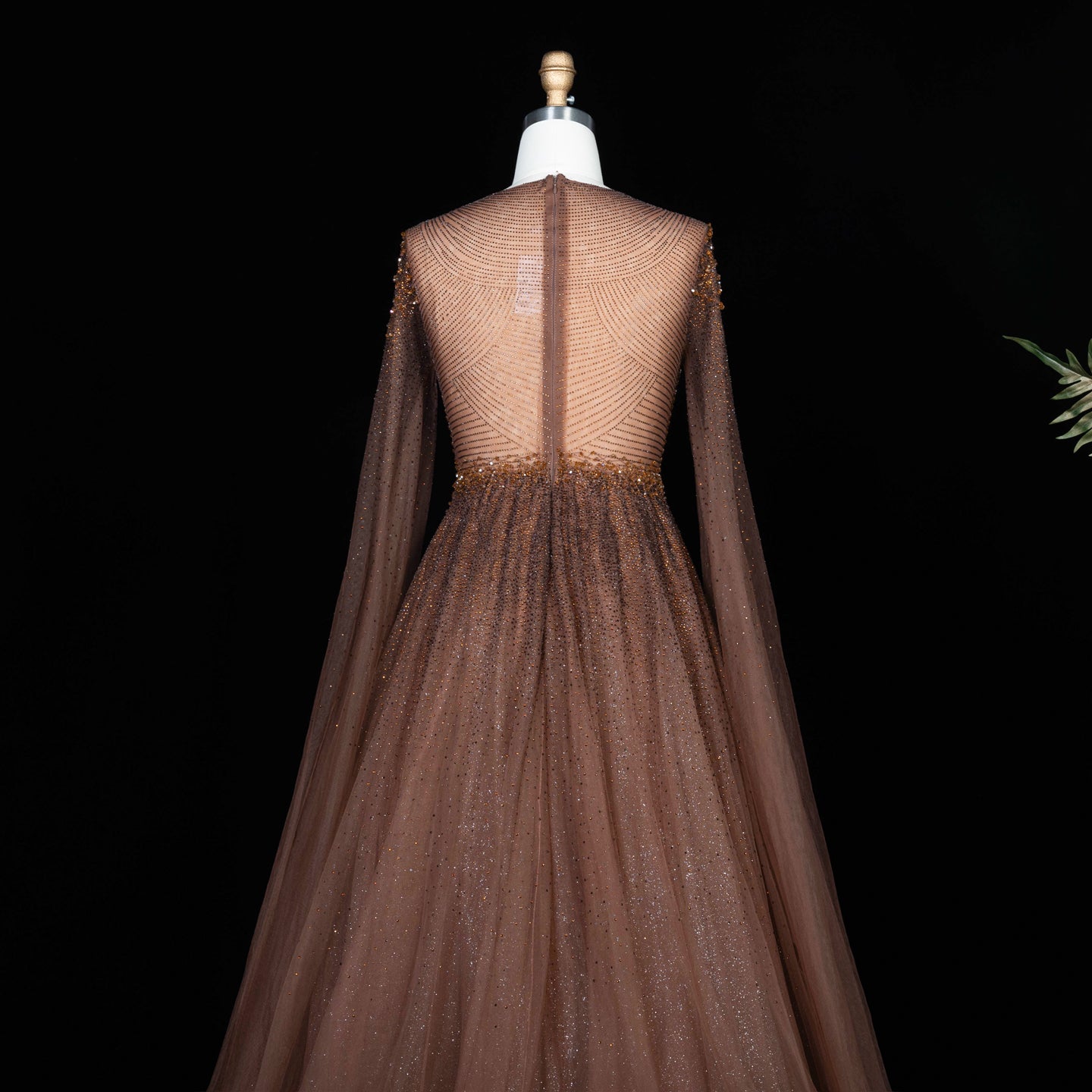 Sparkling Beaded A Line Evening Gown Long Cape Sleeves Glitzy Prom Dress SS059 Sheer Fairy