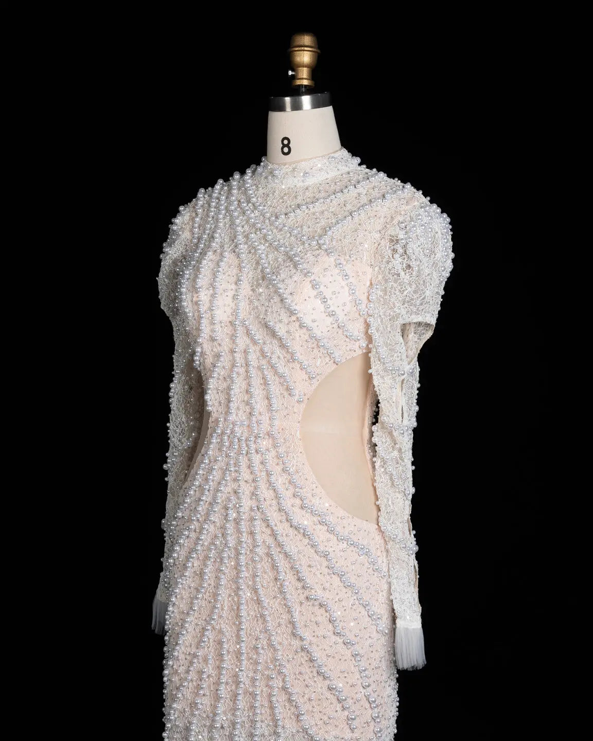 White Pearl Beaded Tiered Tulle Mermaid Gown ST103 Sheer Fairy