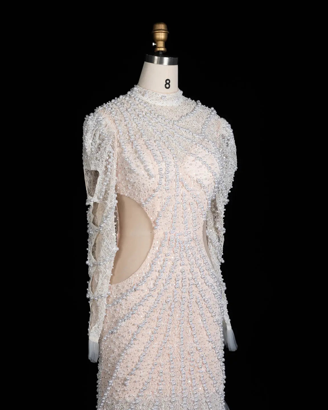 White Pearl Beaded Tiered Tulle Mermaid Gown ST103 Sheer Fairy