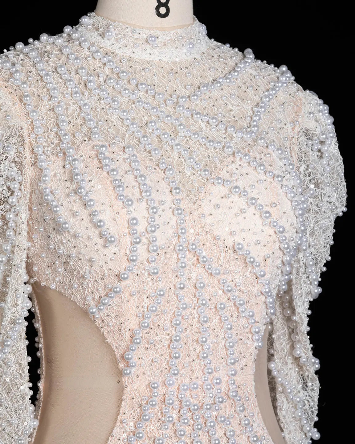 White Pearl Beaded Tiered Tulle Mermaid Gown ST103 Sheer Fairy