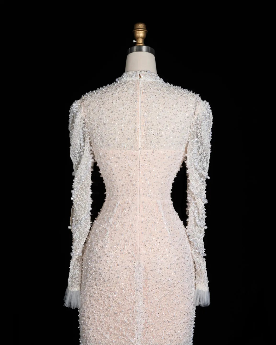 White Pearl Beaded Tiered Tulle Mermaid Gown ST103 Sheer Fairy