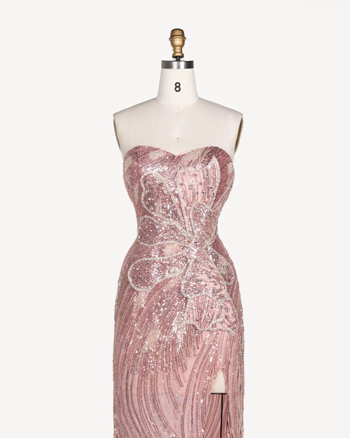 Pink Sequin Floral Strapless Evening Gown ST106 Sheer Fairy