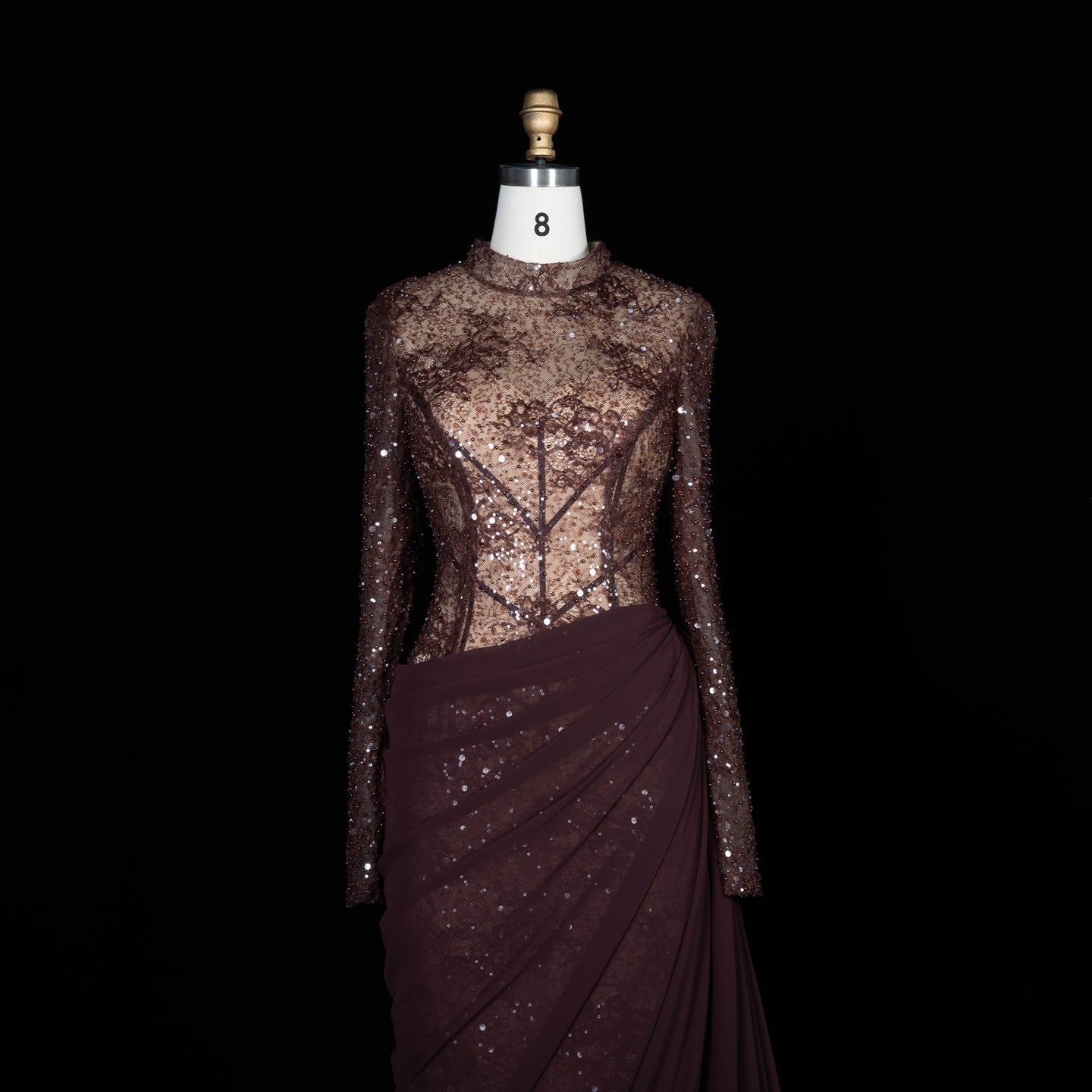 Periwinkle Lace High Neck Long Sleeve Mermaid Violet Evening Dress SF429 Sheer Fairy