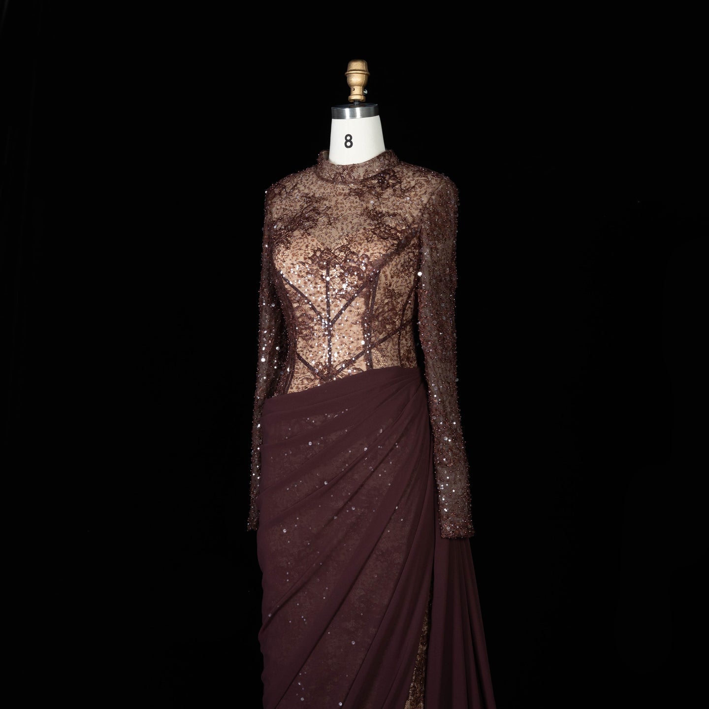 Periwinkle Lace High Neck Long Sleeve Mermaid Violet Evening Dress SF429 Sheer Fairy