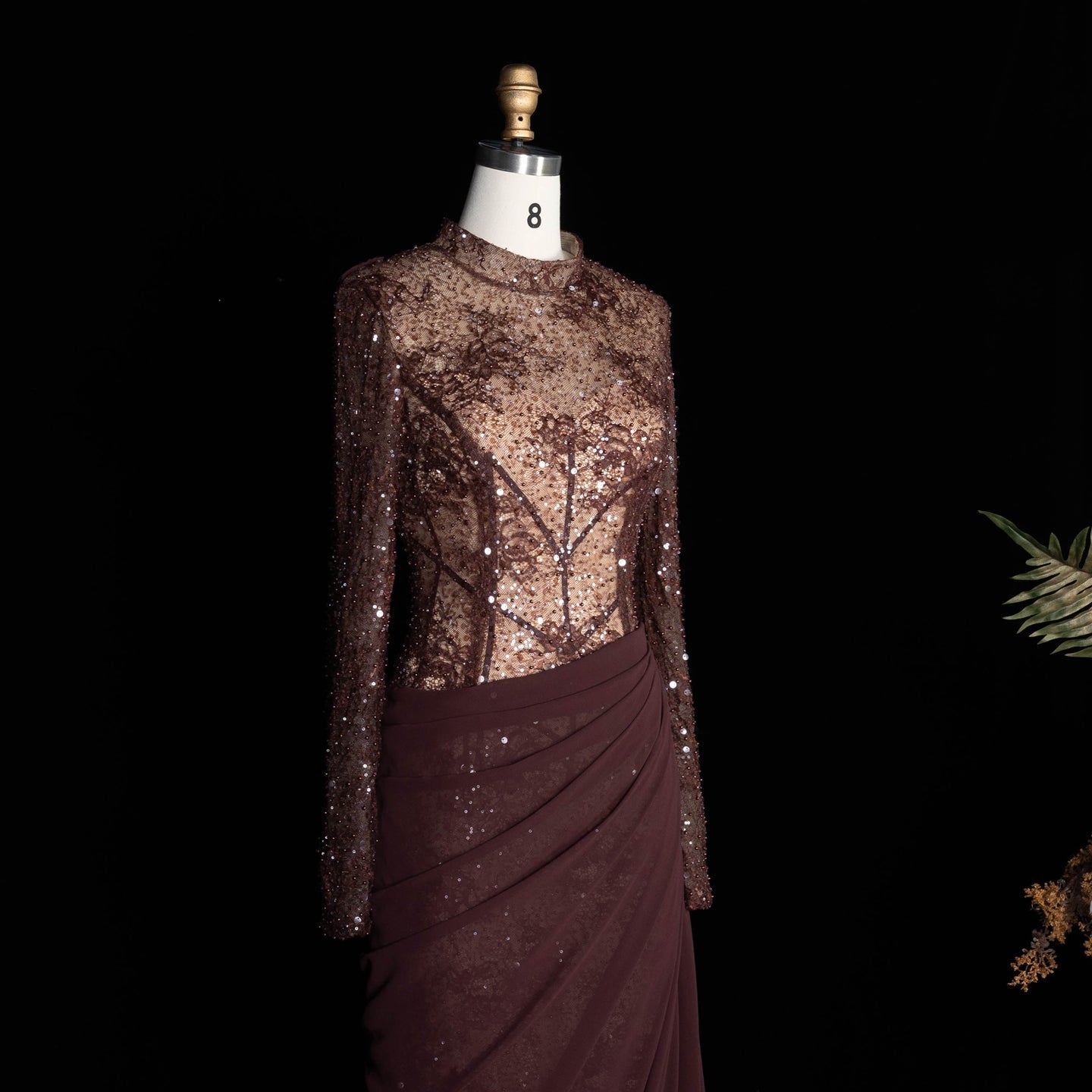 Periwinkle Lace High Neck Long Sleeve Mermaid Violet Evening Dress SF429 Sheer Fairy