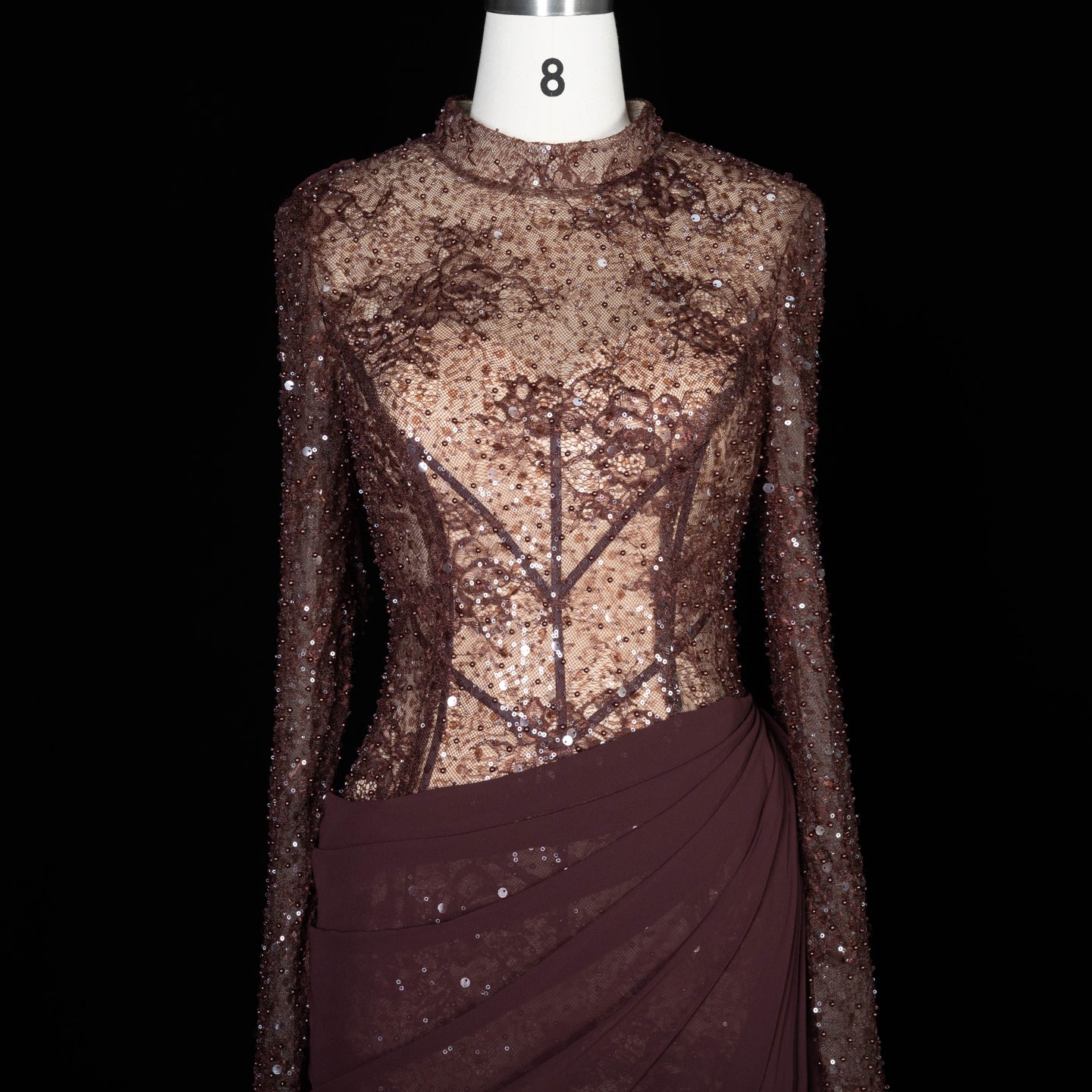 Periwinkle Lace High Neck Long Sleeve Mermaid Violet Evening Dress SF429