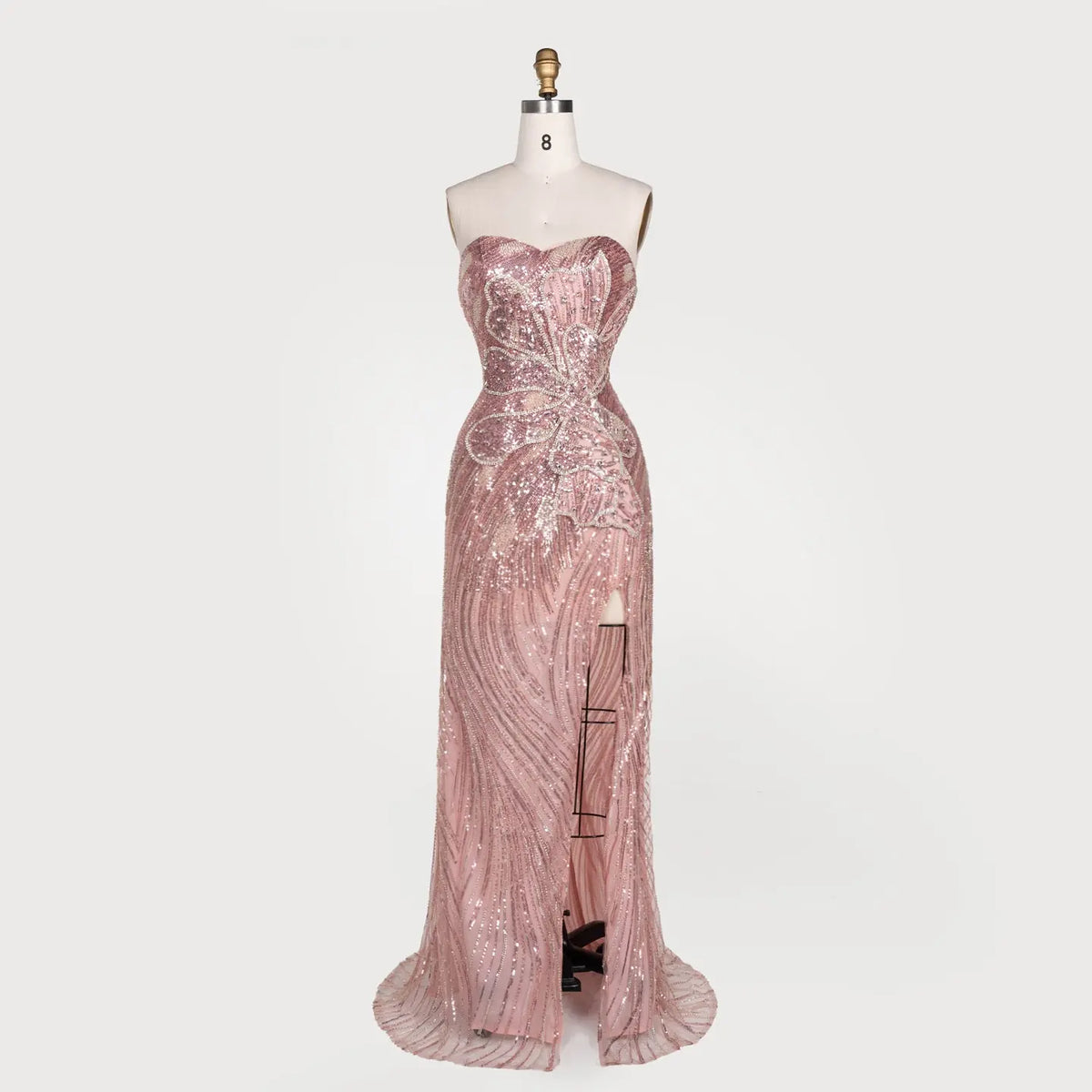 Pink Sequin Floral Strapless Evening Gown ST106 Sheer Fairy