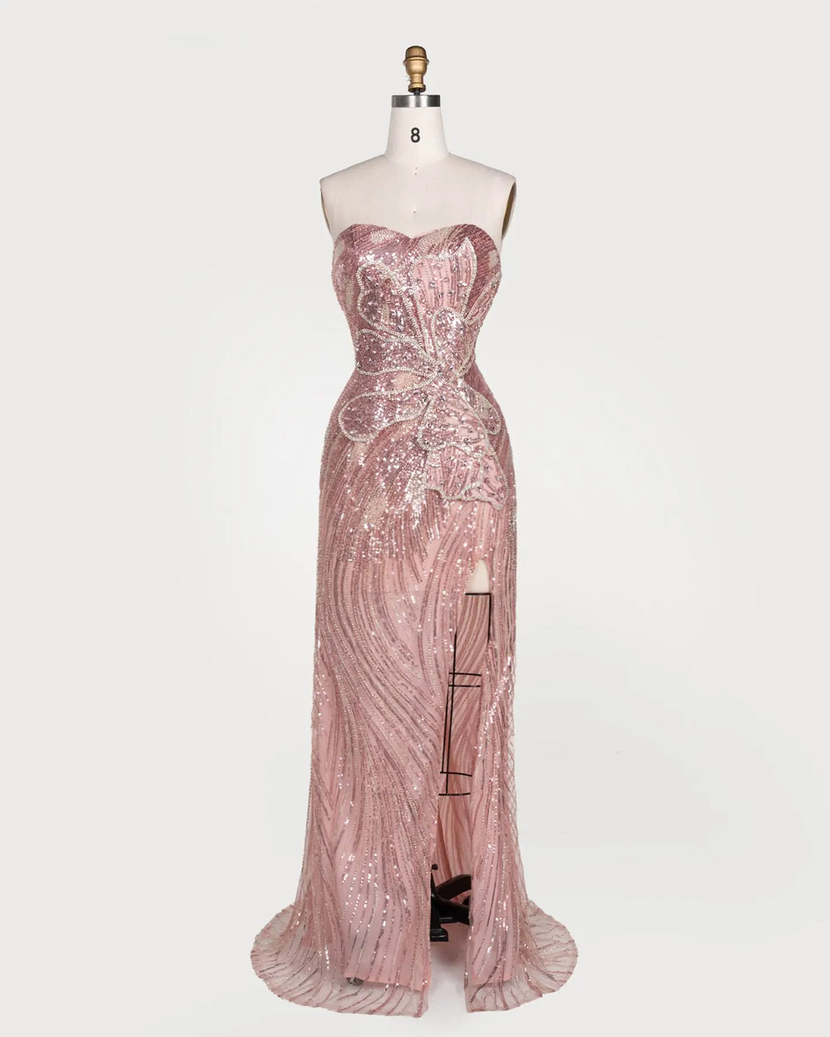 Pink Sequin Floral Strapless Evening Gown ST106 Sheer Fairy