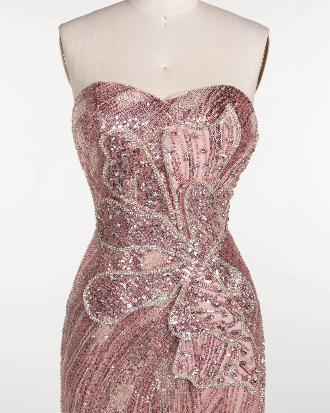 Pink Sequin Floral Strapless Evening Gown ST106 Sheer Fairy