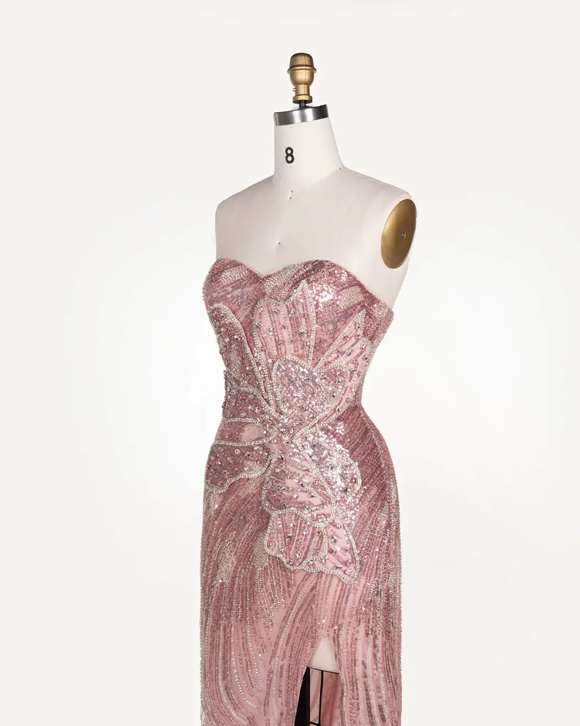 Pink Sequin Floral Strapless Evening Gown ST106 Sheer Fairy