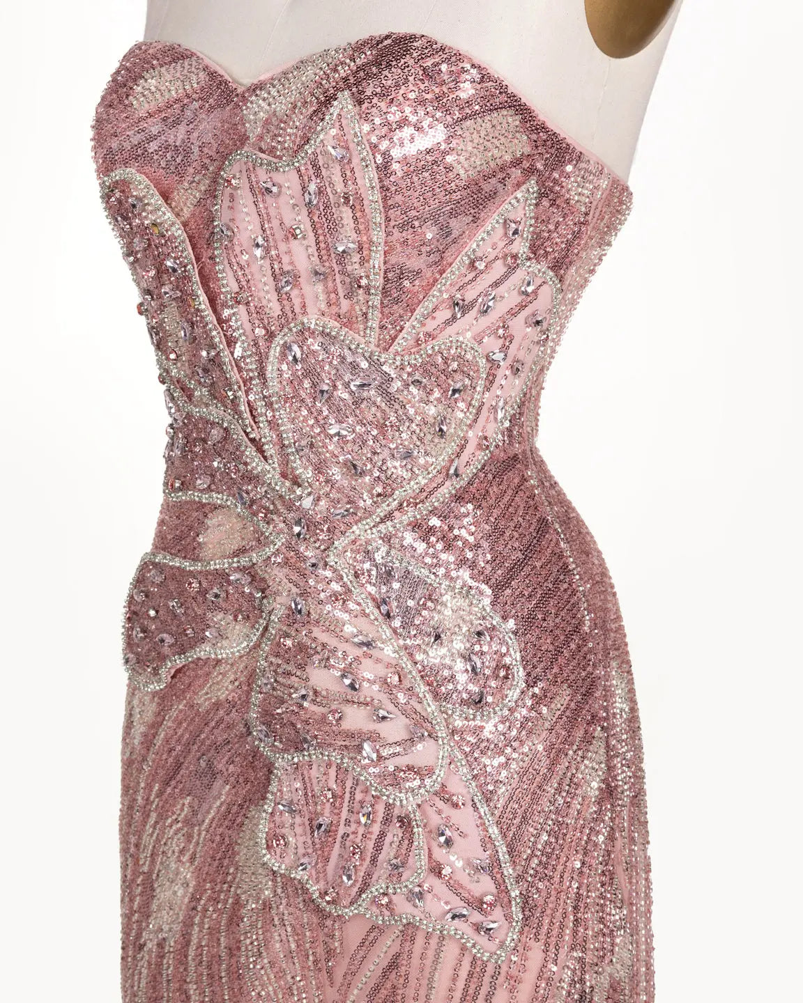 Pink Sequin Floral Strapless Evening Gown ST106 Sheer Fairy