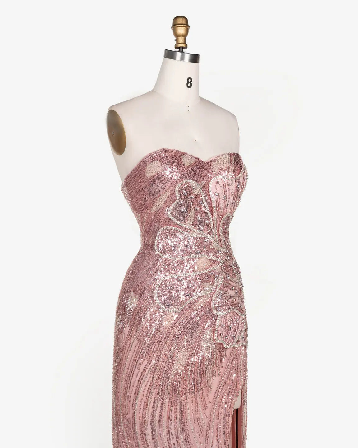 Pink Sequin Floral Strapless Evening Gown ST106 Sheer Fairy