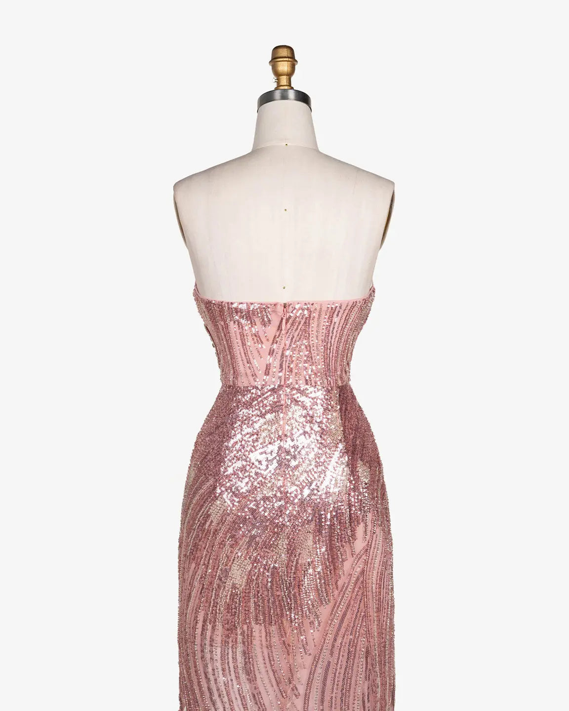 Pink Sequin Floral Strapless Evening Gown ST106 Sheer Fairy